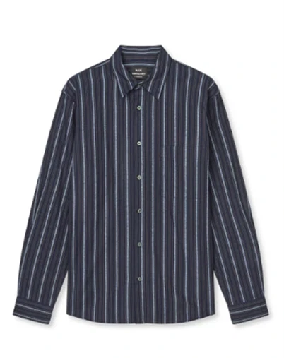 Mads Nørgaard - Flannel Stripe Sune Skjorte - Sky Captain